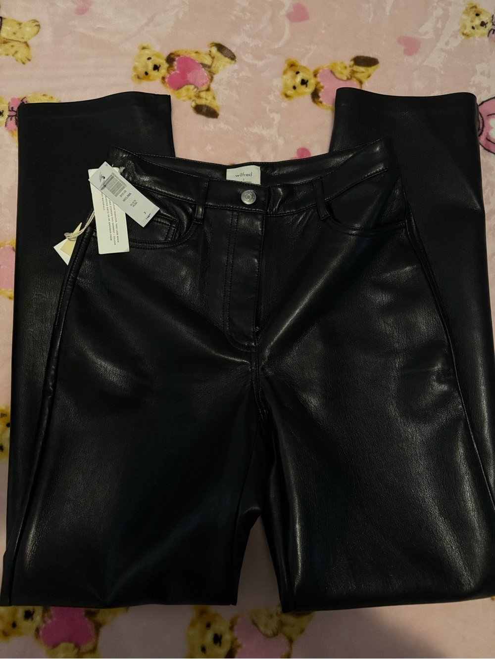 Aritzia Black Faux Leather Straight-Leg Pants Brand New